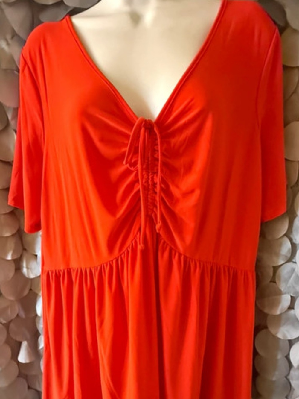 Vibrant Reddish/Orange V-Neck Tie-Front blouse